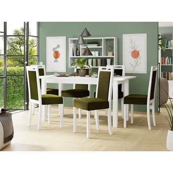 Jídelní stůl Rozkládací jídelní stůl se 6 židlemi AL10, Barva dřeva: bílá, Potah: Zetta 297 MIRJAN 5903211267888