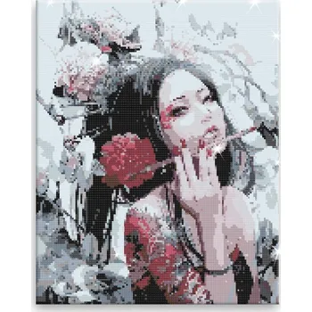 Diamantové malování Diamantové malování - Asijská malířka - 40x50 cm, bez dřevěného rámu - CZ výroba