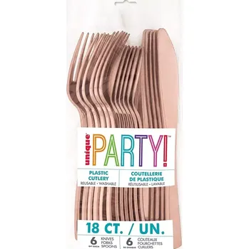 Příbor Plastové příbory rosegold 18ks