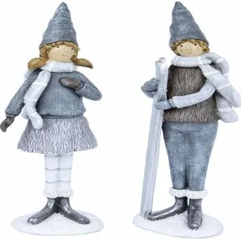 Bytová dekorace Dekorace dívka a chlapec s lyžemi, šedá/bílá, 6,5x33x11cm, balení obsahuje 2 kusy!|Ego Dekor