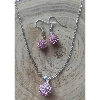 Souprava šperků Set řetízku a náušnic s kuličkou Růžová