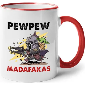 Keramický hrnek Pew Pew madafakas!, Barva Červená, Velikost 330 ml, Canvas Keramický hrnek s barevným uchem Bezvatriko.cz 0698