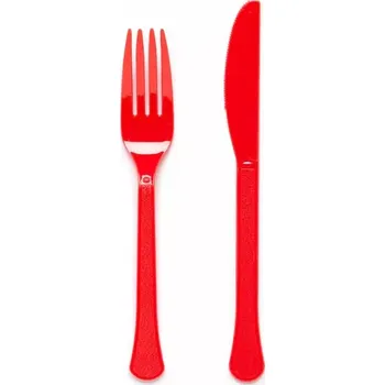 Příbor Plastové příbory červené 24 ks