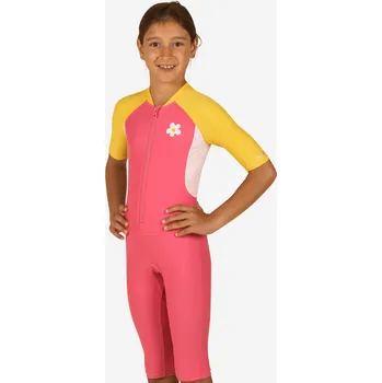 Neoprenový oblek DECATHLON Dívčí plavecká kombinéza Shorty Swim 100 10 LET RŮŽOVÁ|ŽLUTÁ