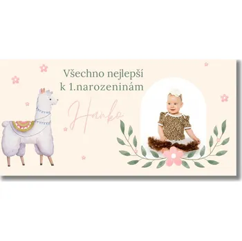 Party dekorace Personal Narozeninový banner s fotkou - Lama Rozměr banner: 130 x 65 cm