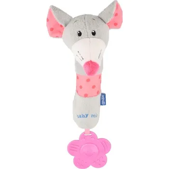 Dětská pískací plyšová hračka s kousátkem Baby Mix myška šedá