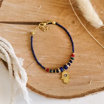 Náramek Krásy Orientu Náramek Hamsa Ruka Fatimy Nazar Zara - tmavě modrý