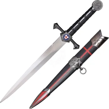 Replika zbraně Haller Dekorativní křižácká dýka s okovanou pochvou
