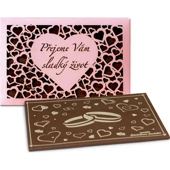 Čokoláda Čokoládovna Troubelice Čokoláda SVATBA - perleť růžová srdce, 120g Varianta: hořká 75%