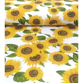 Loneta dekorační látka slunečnice na bílé | RTex
