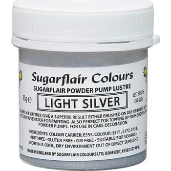 Potravinářské barvivo SUGARFLAIR Prachový lesk Light silver 25 g- náplň do rozprašovače