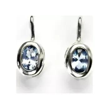 Náušnice Stříbrné náušnice ovál akvamarin - NK1053 (Stříbrné náušnice se zirkony)