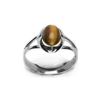 Prsten Zlatý prsten, bílé zlato, přírodní tygří oko - T 1374 (tygří oko 8x6 mm)