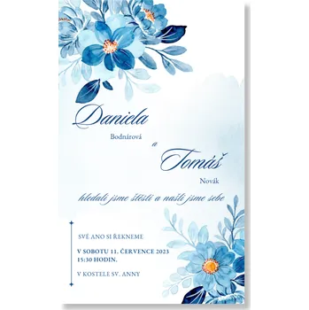Pozvánka Personal Oznámení - Modré květiny Zvolte množství: od 1 ks do 10 ks