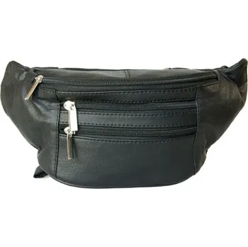 Ledvinka FLW Kožená ledvinka z měkké kůže s čtyřmi kapsami s látkovou podšívkou bez značek a nápisů Černá