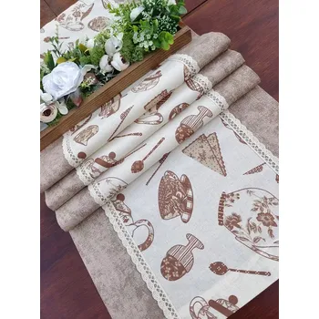 ubrus Běhoun - čajové konvičky na béžové