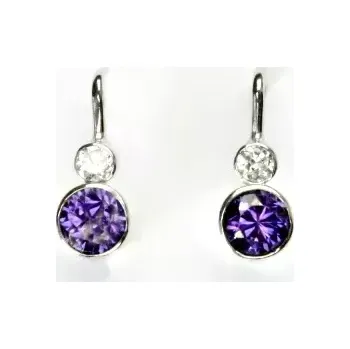 Náušnice Stříbrné náušnice na patent ametyst - NK1096 (Stříbrné náušnice se zirkony)