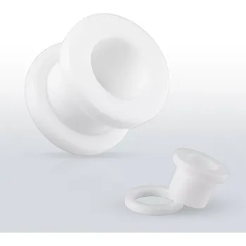 Piercing Bílý akrylový tunel do ucha - hladký povrch, šroubovací upevnění - Tloušťka : 14 mm