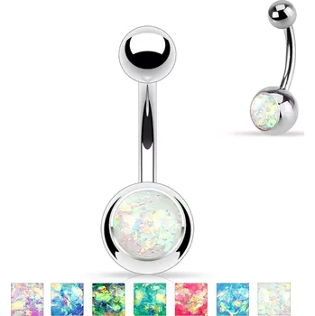 Piercing Ocelový piercing do bříška stříbrné barvy, kulička s imitací opálu - Barva: Růžová