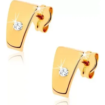 Náušnice Zlaté briliantové náušnice 585 - lesklé lichoběžníky s čirým diamantem uprostřed