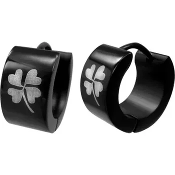 Náušnice Náušnice z chirurgické oceli, černé kruhy s bílým čtyřlístkem