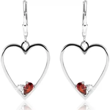 Náušnice Náušnice ze stříbra 925, symetrický obrys srdce, červený a čirý zirkon