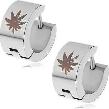 Náušnice Náušnice z chirurgické oceli - kroužky, černý znak marihuany