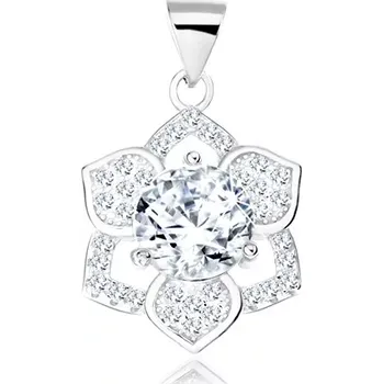 Přívěsek Stříbrný 925 přívěsek, kulatý čirý zirkon, blyštivý šesticípý kvítek