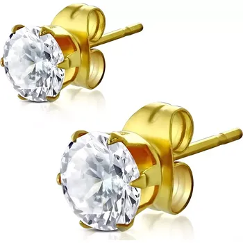 Náušnice Puzetové náušnice z oceli zlaté barvy, čirý kulatý zirkon, 4 mm