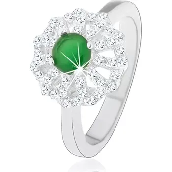 Prsten Prsten ze stříbra 925, květ s obrysy čirých lupínků, zelený zirkonový střed - Velikost: 51