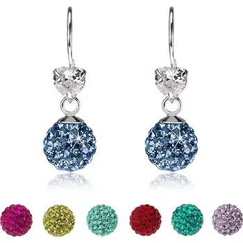 Náušnice Náušnice ze stříbra 925, čiré srdíčko, třpytivá kulička s krystaly Preciosa - Barva: Zelená