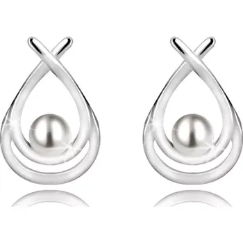 Náušnice Stříbrné náušnice 925 - dvojitá kontura kapky s perlou, překřížené linie