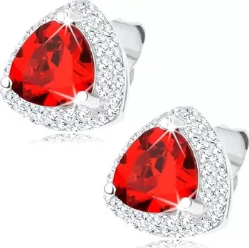 Náušnice Puzetové náušnice ze stříbra 925, červený zirkonový trojúhelník, čirý lem