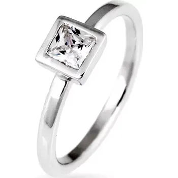 Prsten Stříbrný prsten 925 - vystouplý čtvercový zirkon v objímce - Velikost: 55