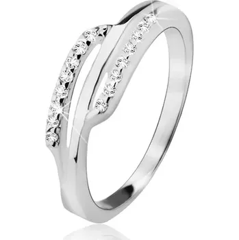 Prsten Stříbrný prsten 925, dva zirkonové proužky, hladký pás uprostřed - Velikost: 53