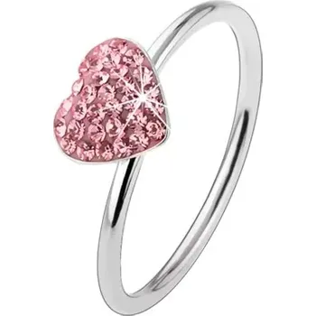 Prsten Stříbrný prsten 925 se světle růžovým zirkonovým srdcem - Velikost: 58