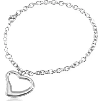 Náramek Ocelový náramek stříbrné barvy, oválná očka, kontura srdce