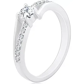 Prsten Stříbrný prsten 925, rozdělená zvlněná ramena, kulatý čirý zirkon - Velikost: 64