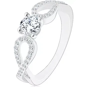 Prsten Prsten ze stříbra 925, zvlněná propletená ramena, čirý zirkon - Velikost: 65