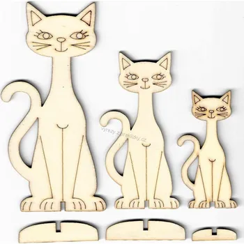 Překližka Výřez z překližky, Z117/1, KOČIČKA NA PODSTAVCI-velká, 6,5x13,2cm, 1ks