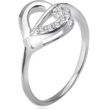 Prsten Prsten ze stříbra 925, kontura srdce s čirou a zirkonovou polovinou - Velikost: 55