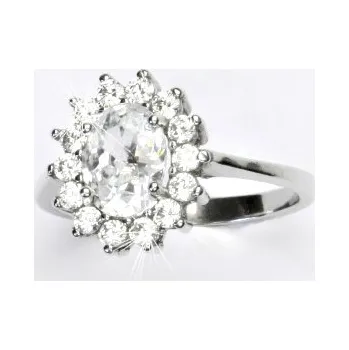 Prsten Zlatý prsten, bílé zlato, Kate,přírodní křišťál, prstýnek se zirkony, T 1507