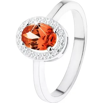 Prsten Stříbrný prsten 925, tmavě oranžový oválný zirkon, čirý blýskavý lem - Velikost: 48