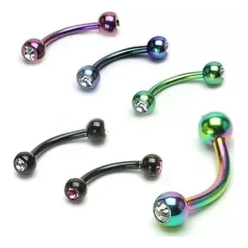 Piercing Piercing do obočí anodizovaný titan s kuličkami se zirkony - Tloušťka piercingu: 1,2 mm, Barva zirkonu: Světlá zelená - G