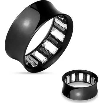 Piercing Tunel do ucha z chirurgické oceli, vnitřní strana s čirými a černými zirkony - Tloušťka : 16 mm