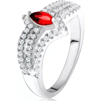Prsten Prsten ze stříbra 925, červený zrníčkovitý kámen, tři zirkonové linie - Velikost: 49