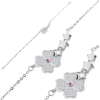 Náramek Stříbrný náramek 925 - třpytivý kvítek, tři hvězdičky, malá oválná očka