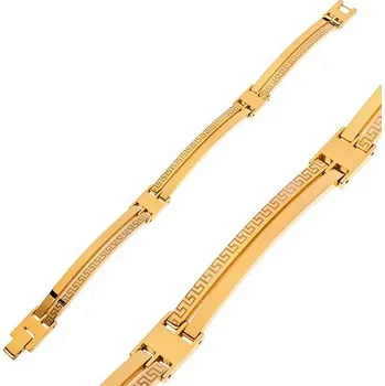 Náramek Náramek z chirurgické oceli zlaté barvy, úzké články, řecký klíč