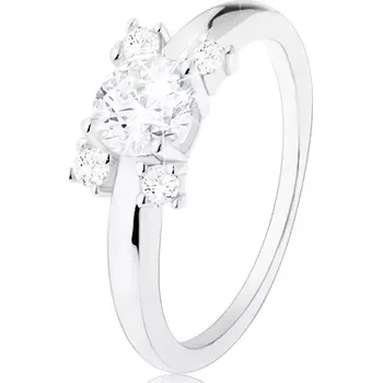 Prsten Zásnubní prsten - stříbro 925, úzká ramena, kulaté zirkony v čirém odstínu - Velikost: 59