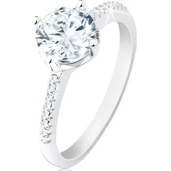 Prsten Stříbrný prsten 925, zdobená ramena, blýskavý zirkon, vyřezávaný kotlík - Velikost: 57